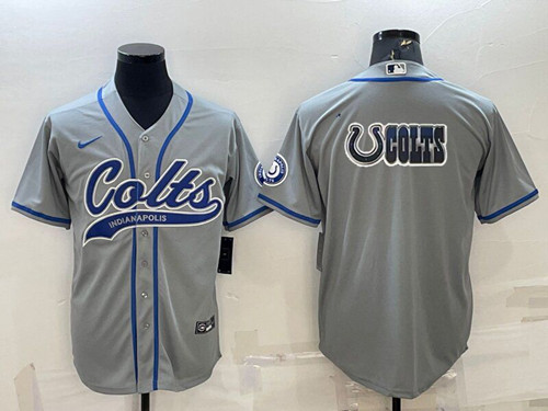 Men's Indianapolis Colts Gray Team Big Logo With Patch Cool Base Stitched Baseball Jersey